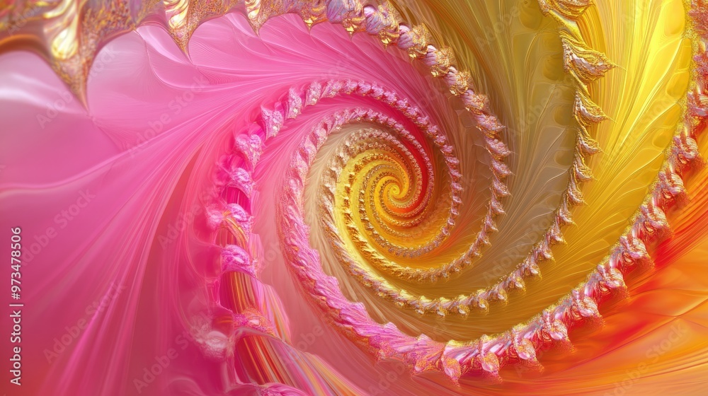 Wall mural Pink and Yellow Spiral Wave Fractal Design