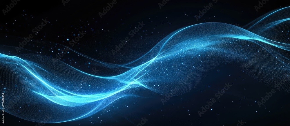 Poster abstract swirling blue light lines form dynamic curves on a black background representing concepts i