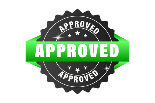 Vibrant Green Approved LABEL with Shiny Stars and Ribbon Banner, product stamp, eco label PNG BACKGROUND