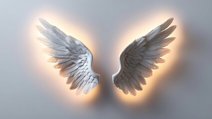 Obraz premium Pair of isolated angel wings with 3D feathers on white background, 3D Illustration, 3D Rendering