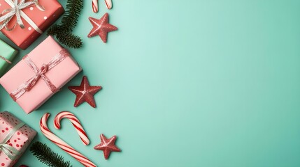Fototapeta premium Christmas Gift Boxes with Candy Canes and Stars