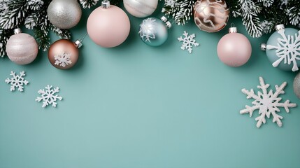 Christmas Ornament Border on Teal Background