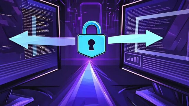 Secure data transfer between two computers in a digital environment with encryption visuals
