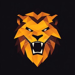 Low Poly Lion Head Roaring with Black Background