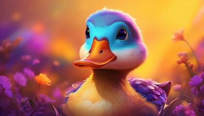 cute duck on colored background