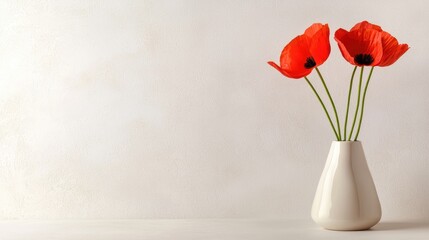 Poppy tribute: banner Remembrance Day featuring the iconic poppy symbol, copy space for personal messages, commemorations, card in honoring those who served.