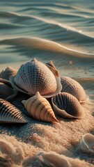 Sea shells with sand as background
