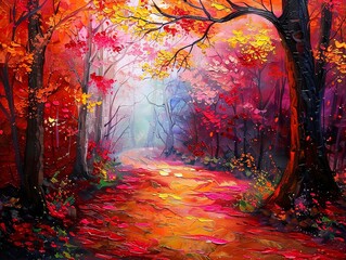 Autumn Forest Path: A Vibrant Landscape Painting