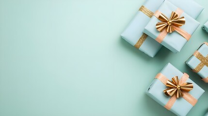 Mint Green Gift Boxes with Gold Ribbon and Bow