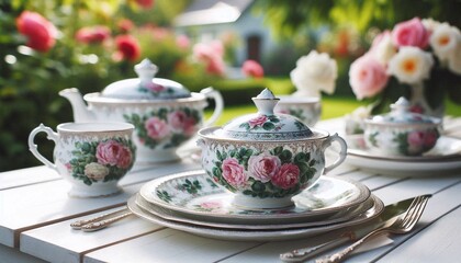 Wundersch&ouml;nes Tafelservice mit Rosenmuster