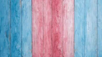 Obraz premium Multicolored wooden plank texture in red, blue, and pink hues. Ideal for rustic or vintage-style banners, marketing materials, and product packaging. Perfect for advertisements or web backgrounds