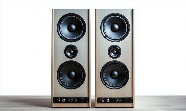Altoparlanti grigi dal design moderno per un'esperienza audio immersiva, perfetti per amplificatori hifi.