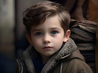 A young child is wearing a black leather jacket and a brown jacket