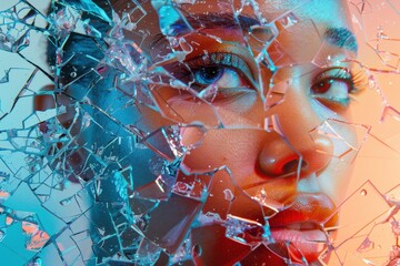A captivating collage of shattered glass reflecting emotions and beauty in soft light