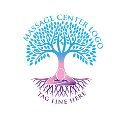 Massage Center Logo with Tree of Life for Wellness, Healing, and Spa Therapy, Relaxation and Healing Massage Center Logo