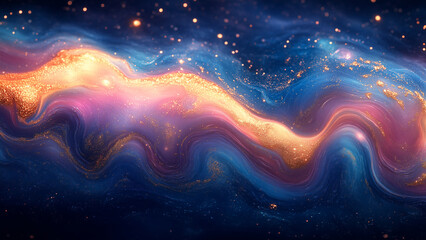 Obraz premium Golden Flow: Liquid Metal and Mineral Ore with Blue, Green, Pink Accents