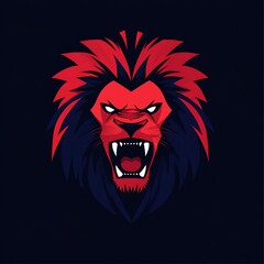 Obraz premium Red roaring lion head illustration with dark background