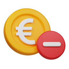 remove euro coin 3d icon isolated on the transparent background