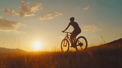 Obraz premium Silhouette of a Person Pedaling Bicycle in the Twilight Glow