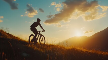 Naklejka premium Shadow of Rider Pedaling Bicycle in the Evening Light