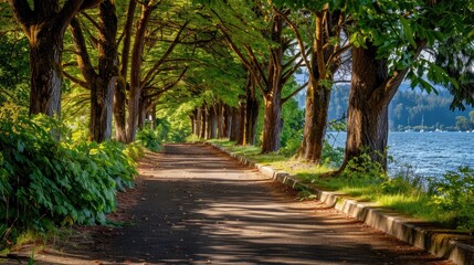 Tree lined path to the waterfront