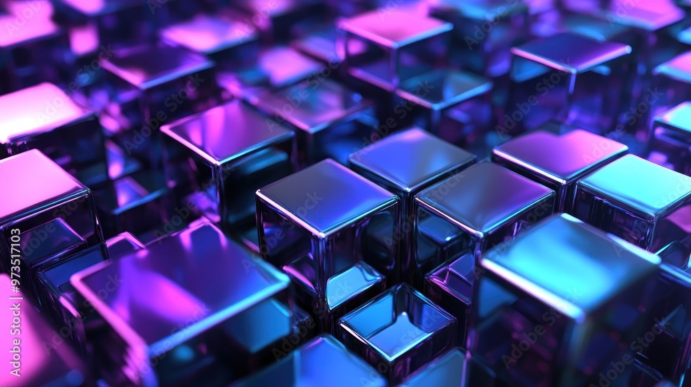 Sticker abstract close-up of shiny cubes in a purple and blue color scheme.