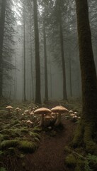 Mossy Forest with Mushrooms