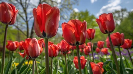 Obraz premium Tulips of the color red at the botanic garden