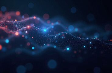 Digital Dark Blue Glitter and Particles Merged with Lights ,representing Futuristic glittering