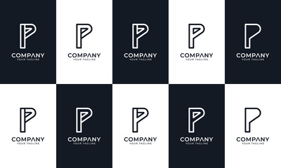 Collection of Modern Lettermark Logos with Initial P. Letter P Minimal Vector Set of Five Logos