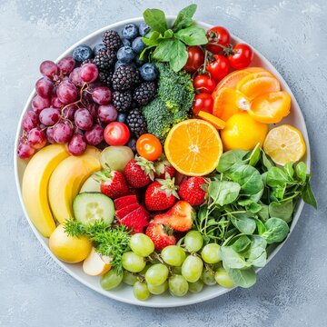 A balanced plate of colorful fruits and vegetables, symbolizing the importance of proper nutrition in maintaining health