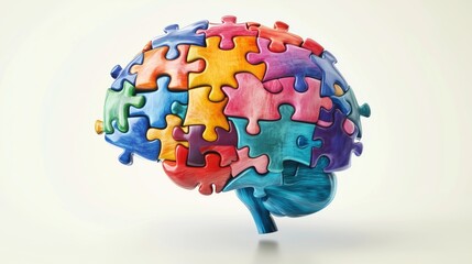 A brain made of puzzle pieces. The puzzle pieces are in different colors and sizes. The brain is not complete, but it is a representation of the brain
