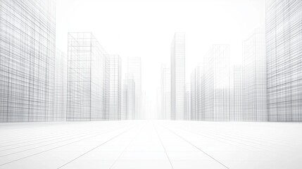 A city skyline with a lot of buildings and a lot of empty space. The buildings are tall and the sky is clear