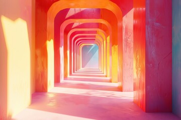 Innovative architectural concept showcasing dynamic shifting hues in a vibrant corridor