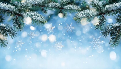 christmas background with snowflakes pine tree branches