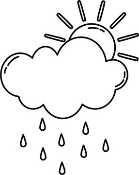 recommend clip art: Sun shower weather doodle line art element. Good for learning forecast vocabulary