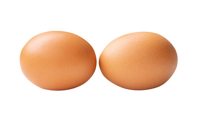 Top view set of two fresh brown chicken eggs isolated on white background with clipping path