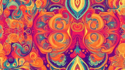 Fototapeta premium Vibrant abstract blurred paisley design Continuously repeating pattern or texture Kaleidoscopic oriental inspired style