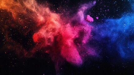 Abstract colorful powder explosion on a black background.
