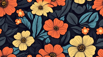 Colorful seamless pattern background illustration featuring flowers and leaves