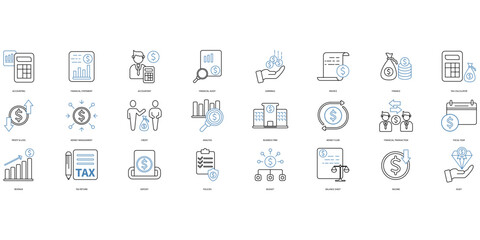 Accounting icons set. Set of editable stroke icons.Set of Accounting