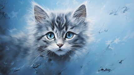 Fototapeta premium portrait of a cat on blue wall.