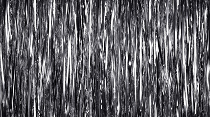 shimmering straight tinsel garland curtain texture in a solid metallic gray color