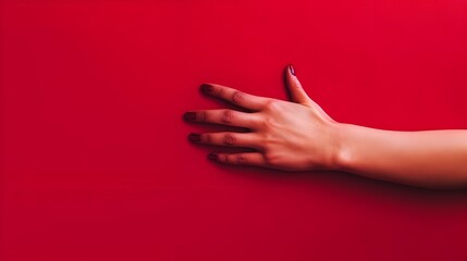 hands with red background.