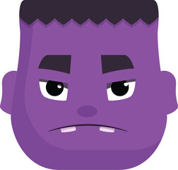 Cartoon illustration of a purple monster face is showing a grumpy emotion