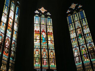 stained glass mosaic in church cathedral Prague