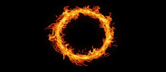Fire Circle Isolated Flame Ring On Black Background