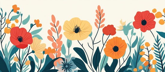 Ai Generated Illustration Of Floral Pattern With Bouquet Of Flowers