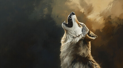 Obraz premium Howling Wolf Art Painting Wolf Howling at the Moon Aspect 16:9