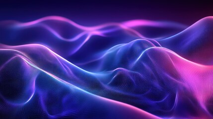 Obraz premium Abstract blue and pink glowing wave grid with dark background.
